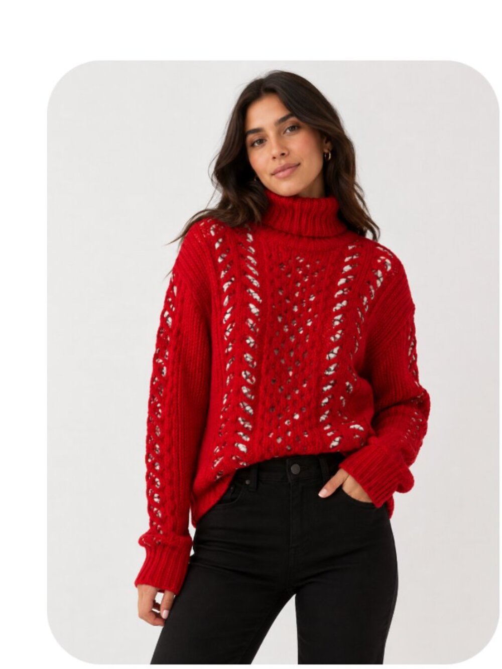 Jason Wu Red Chunky Interlocked Sweater Soft Merino Wool Large